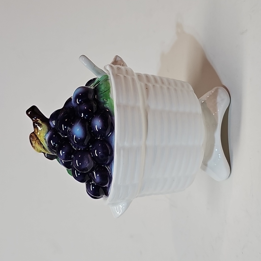 Vintage Lefton Grape Woven Basket Ceramic Jam Jar - 3 Pieces